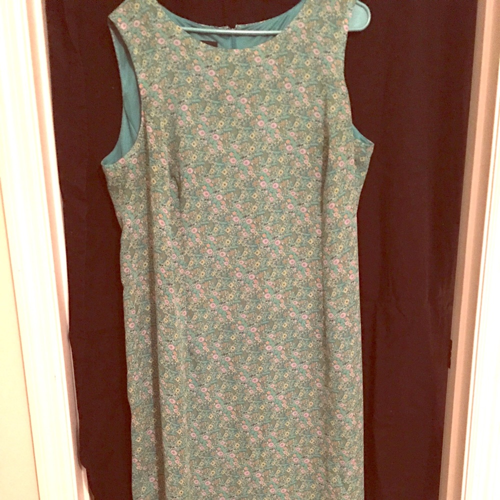 Sleeveless sheath fit with silky green lining.